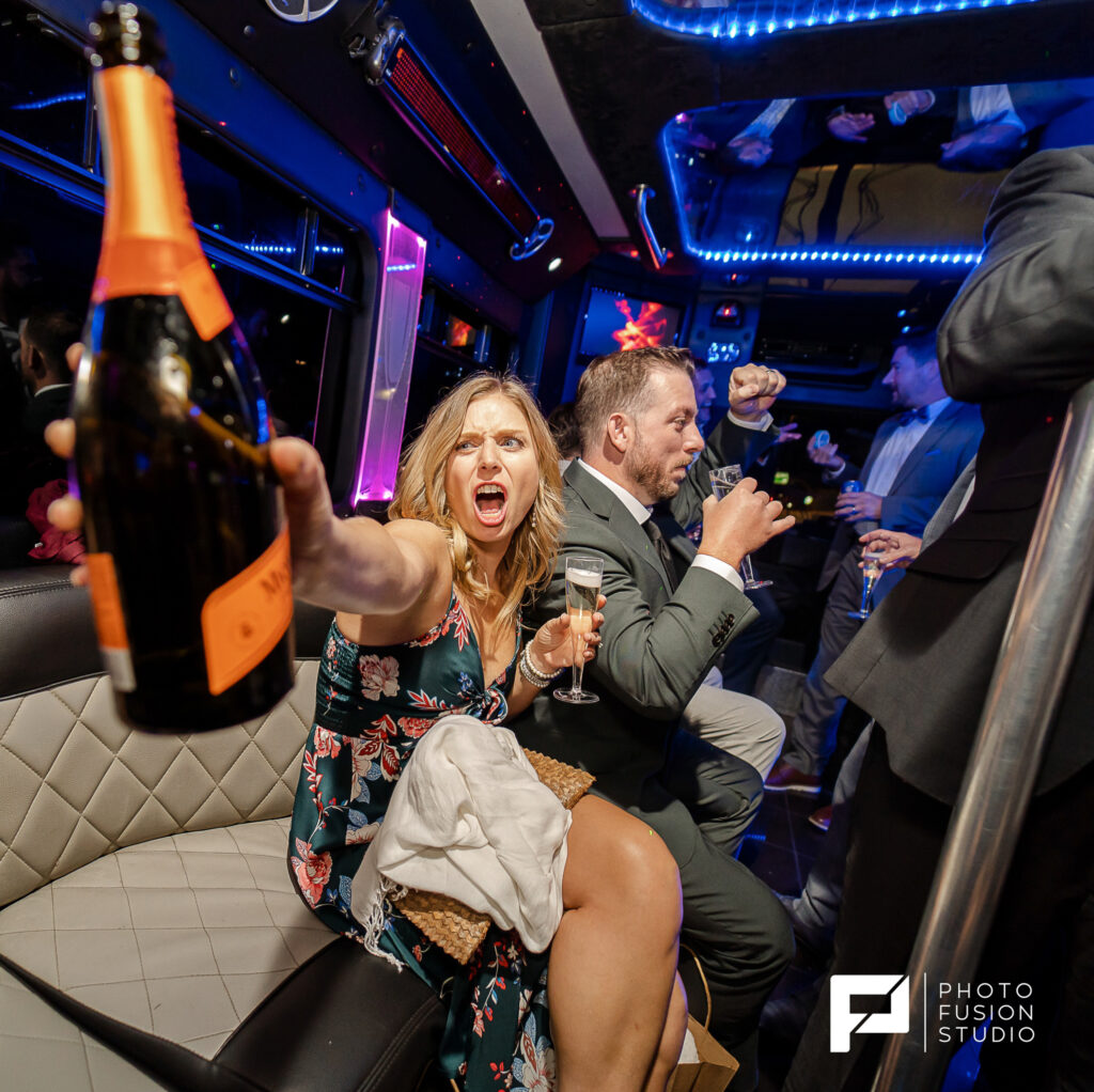 wedding party on bus